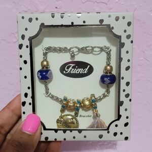 "Friend" 7 1/2 Inch Silver Tone Bracelet With Charms Tassel Friend Charm